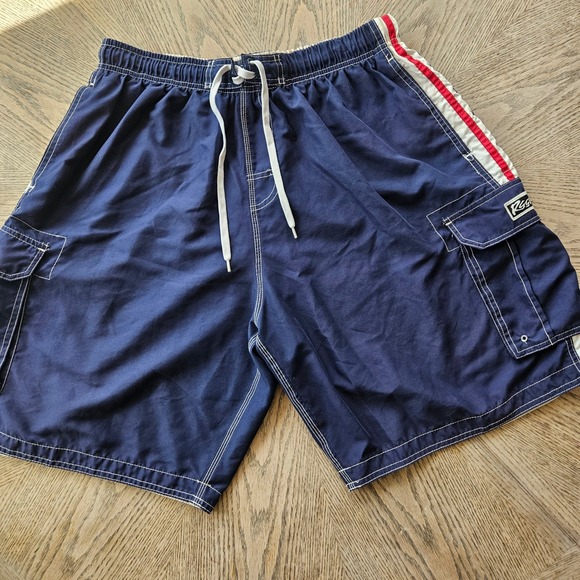 Rs Surf Other - RS Surf Cargo Board Shorts Mens Large Blue 90s Style Swim Trunks Striped Side